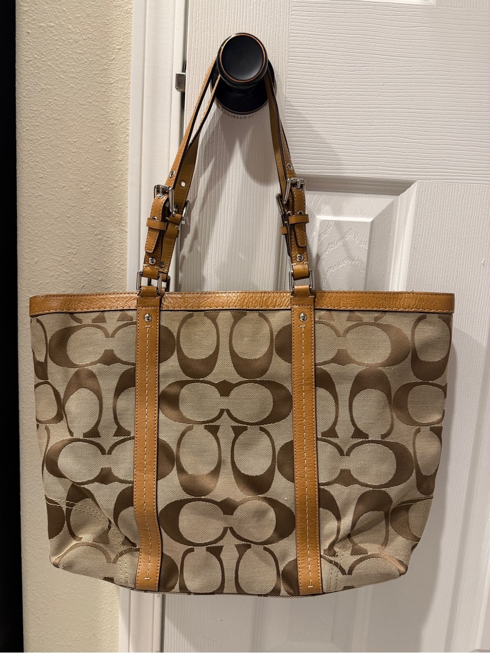 Coach Canvas Logo Tote in Brown and Tan - Picture 2 of 8